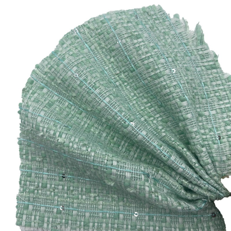 Light Green Sequin Embossed Jacquard Tweed Fabrics Para sa Mga Dress 22102
